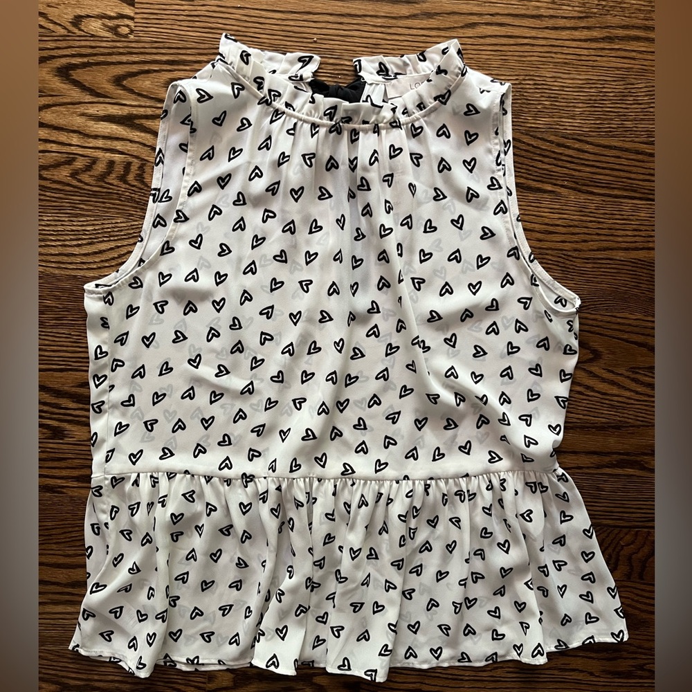 LOFT Black Heart Patterned White Blouse